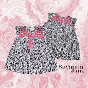 Savannah Jane Floral Embroidered Top Black White Zebra Pink S